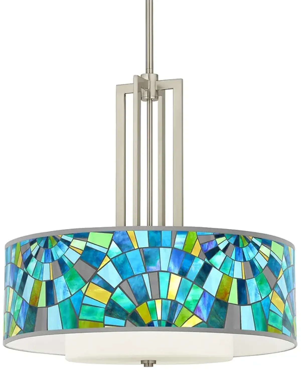 Giclee Glow Carey 24" Nickel and Lagos Mosaic Shade Drum Chandelier