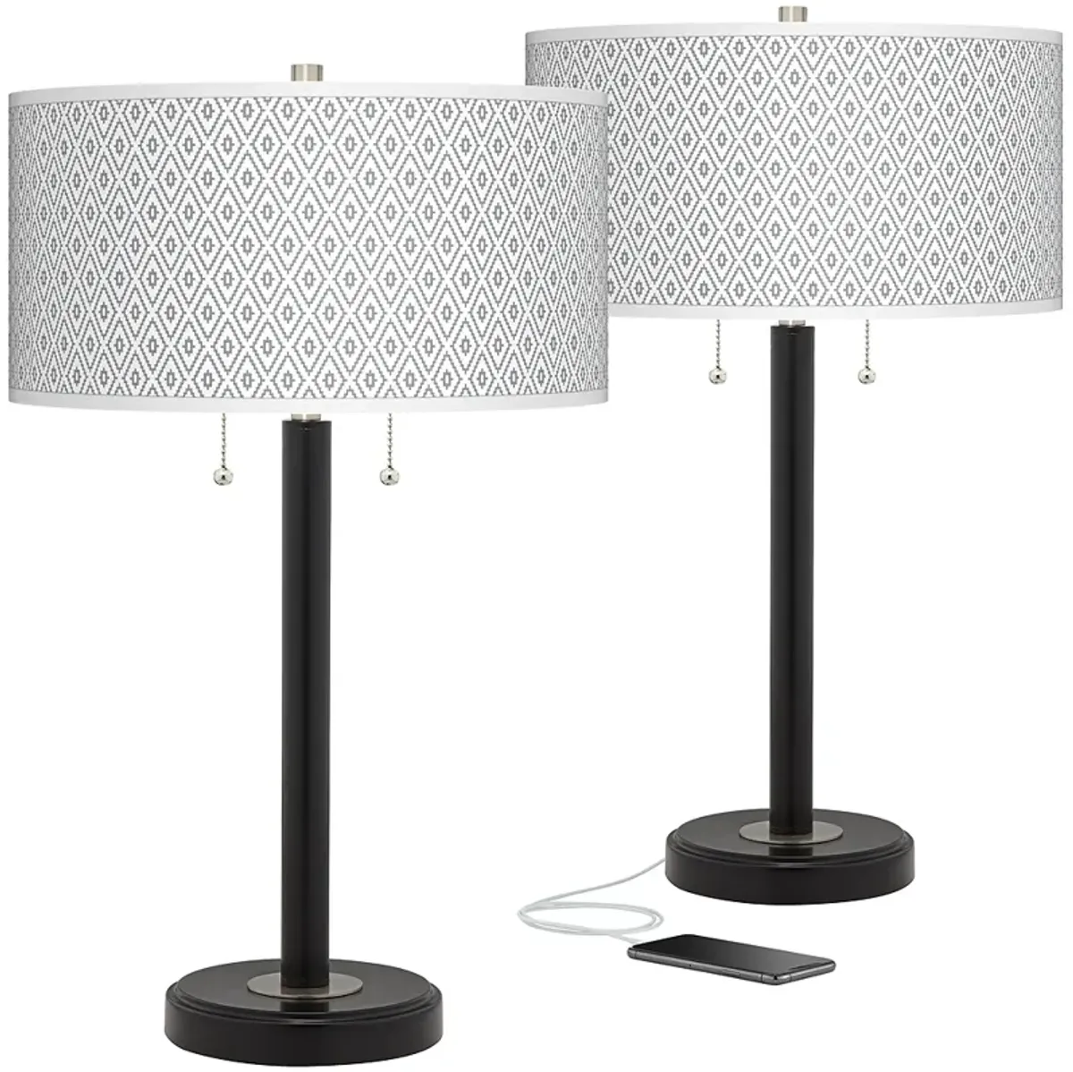 Diamonds Arturo Black Bronze USB Table Lamps Set of 2