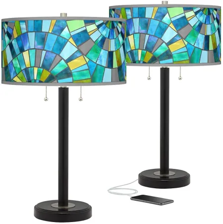 Lagos Mosaic Arturo Black Bronze USB Table Lamps Set of 2