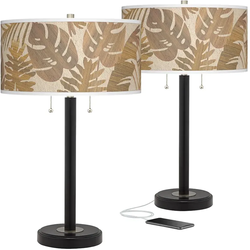 Tropical Woodwork Arturo Black Bronze USB Table Lamps Set of 2