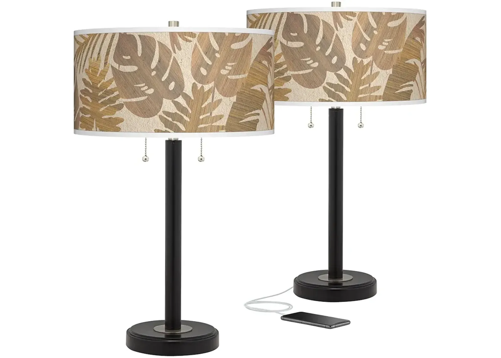 Tropical Woodwork Arturo Black Bronze USB Table Lamps Set of 2