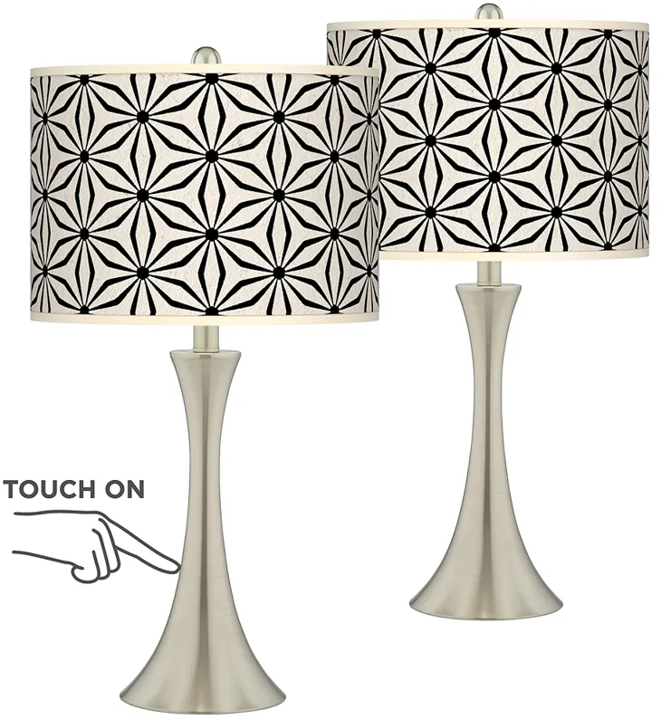Kaleidoscope Flowers Trish Brushed Nickel Touch Table Lamps Set of 2