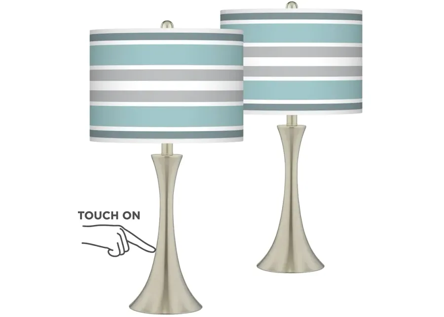 Multi Color Stripes Trish Brushed Nickel Touch Table Lamps Set of 2