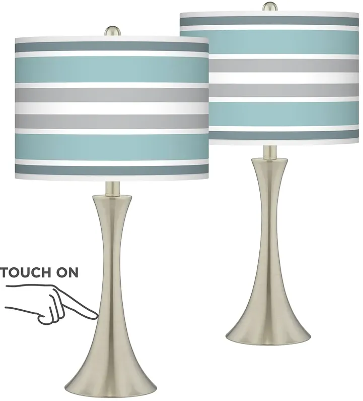 Multi Color Stripes Trish Brushed Nickel Touch Table Lamps Set of 2