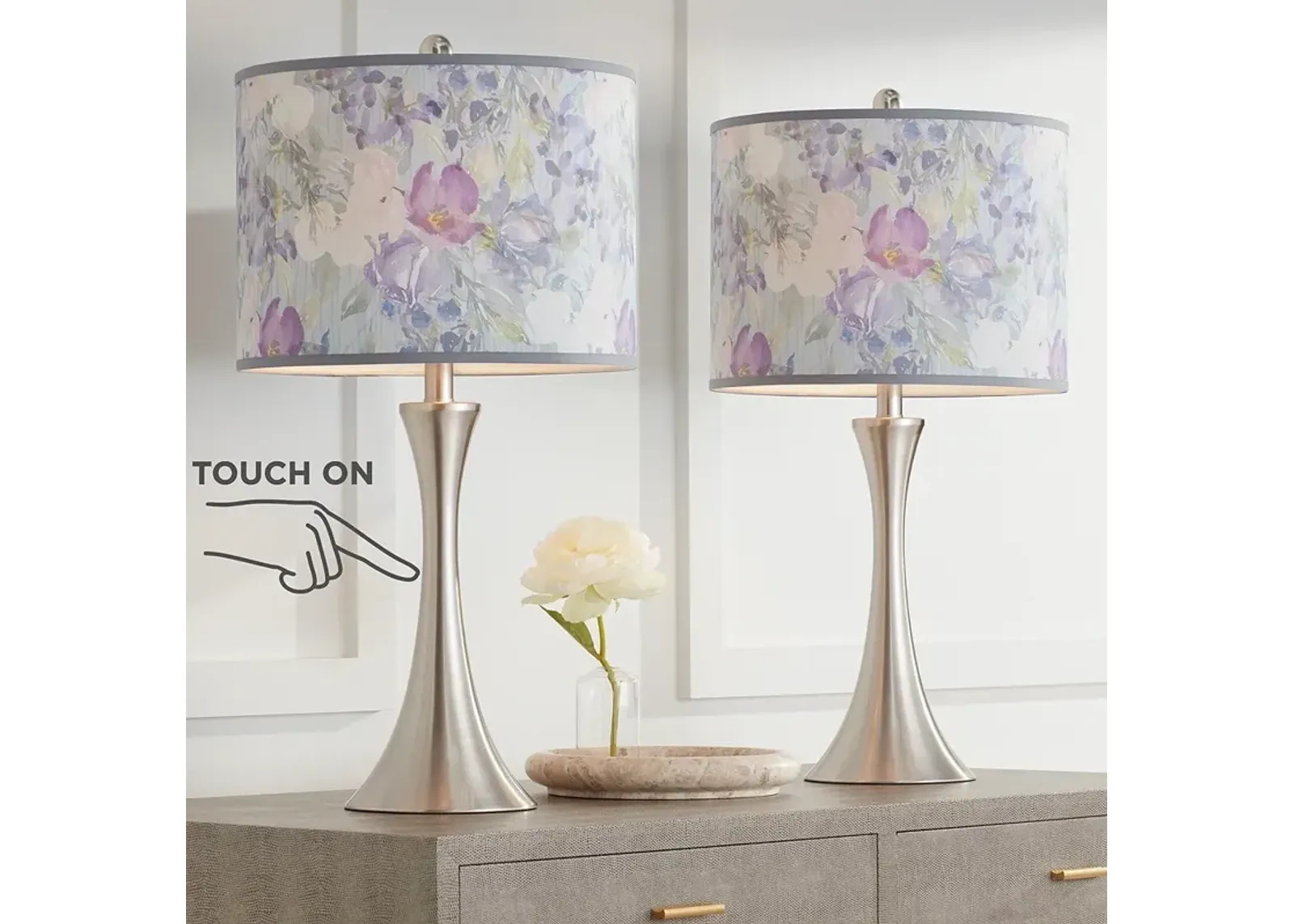 Spring Flowers Trish Brushed Nickel Touch Table Lamps Set of 2