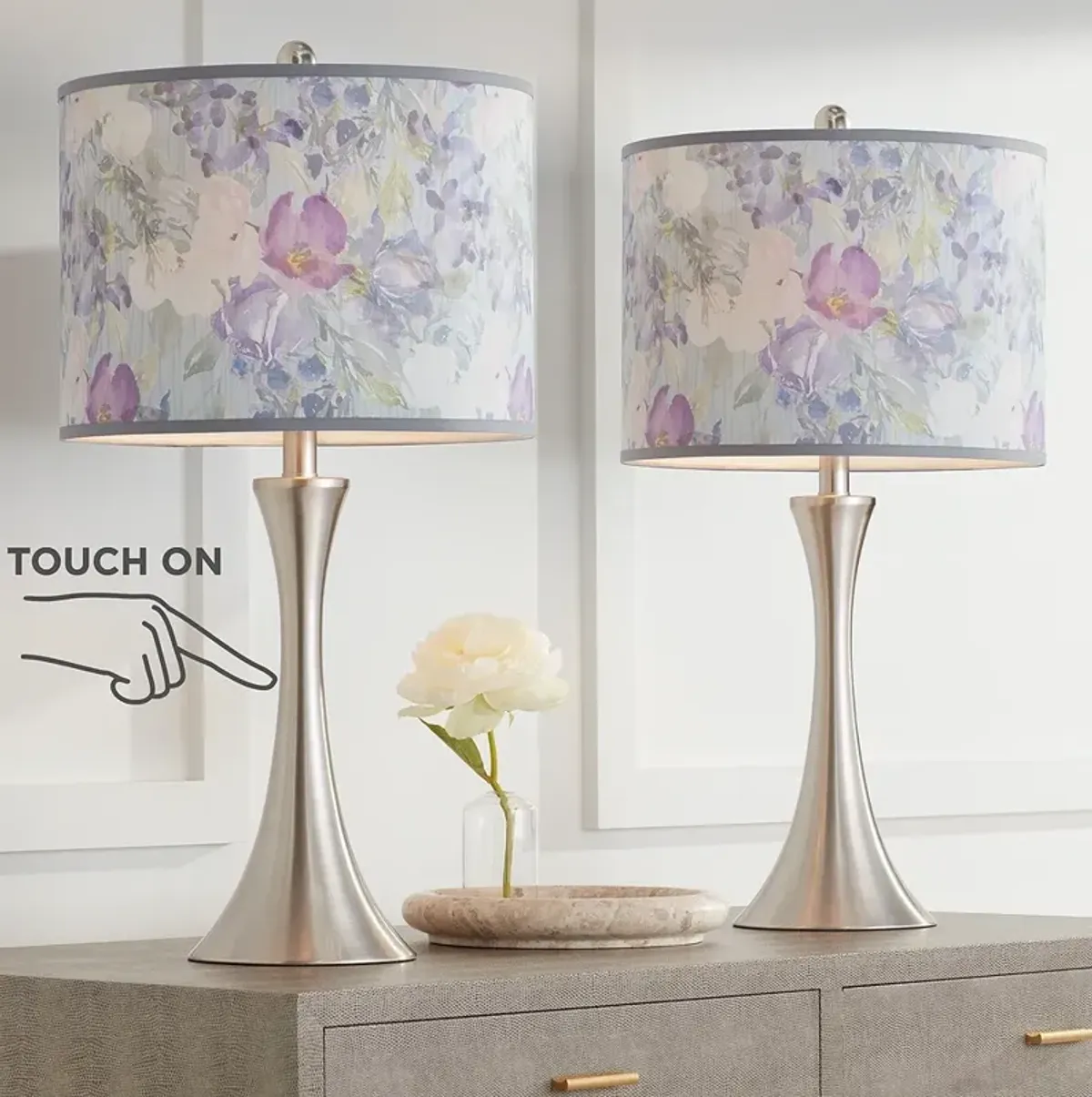 Spring Flowers Trish Brushed Nickel Touch Table Lamps Set of 2