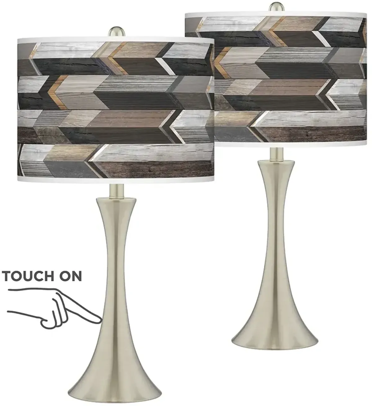 Woodwork Arrows Trish Brushed Nickel Touch Table Lamps Set of 2