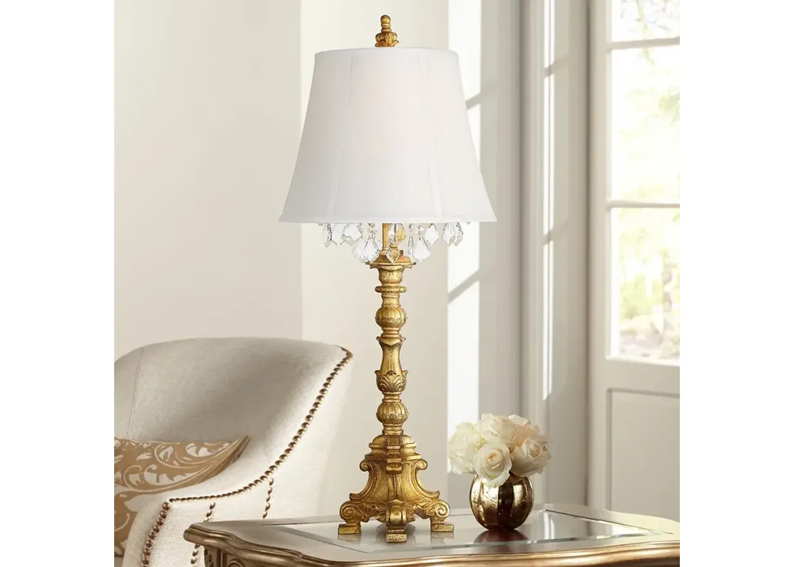 Barnes and Ivy Duval 34" High Gold and Crystal Candlestick Table Lamp