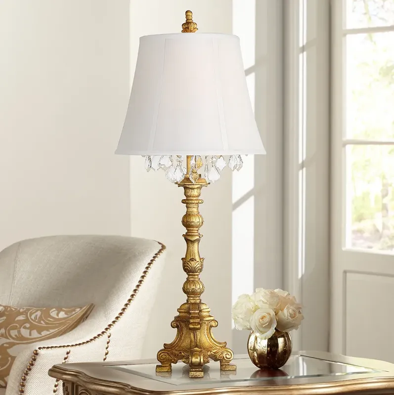 Barnes and Ivy Duval 34" High Gold and Crystal Candlestick Table Lamp