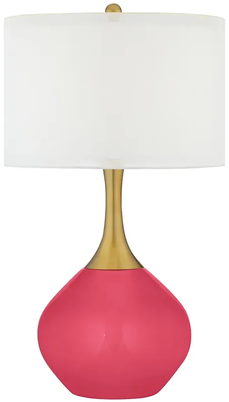 Color Plus Nickki Brass 30 1/2" Modern Glass Eros Pink Table Lamp