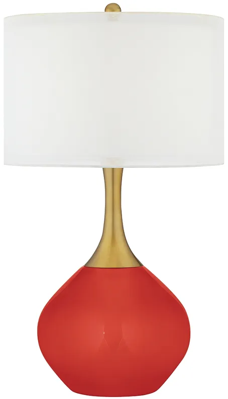 Color Plus Nickki Brass 30 1/2" Modern Cherry Tomato Red Table Lamp