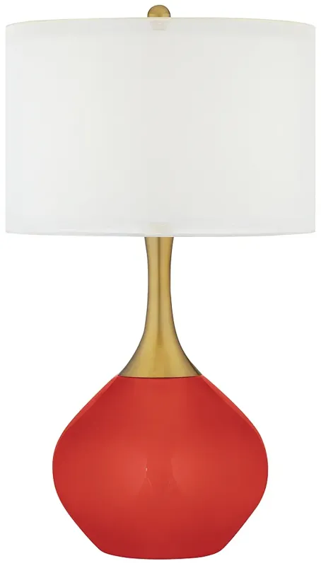 Color Plus Nickki Brass 30 1/2" Modern Cherry Tomato Red Table Lamp