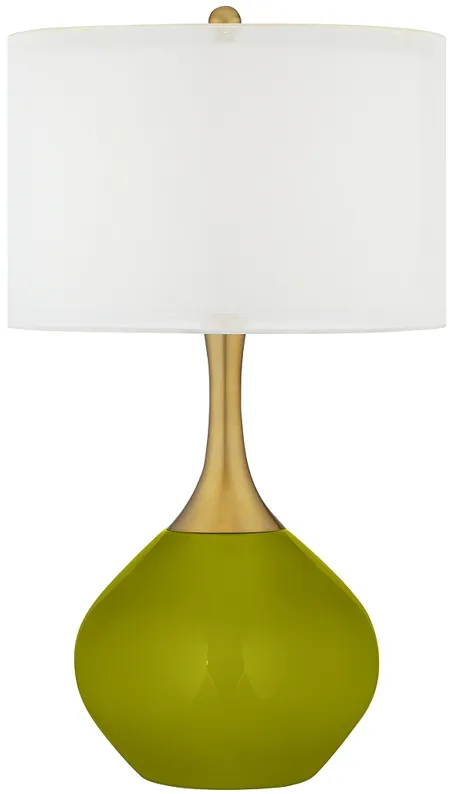 Olive Green Nickki Brass Accent Modern Table Lamp