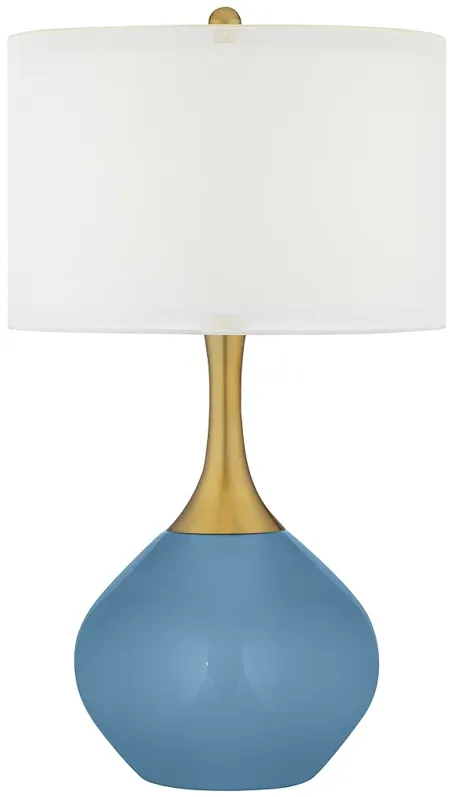 Color Plus Nickki Brass 30 1/2" High Modern Secure Blue Table Lamp