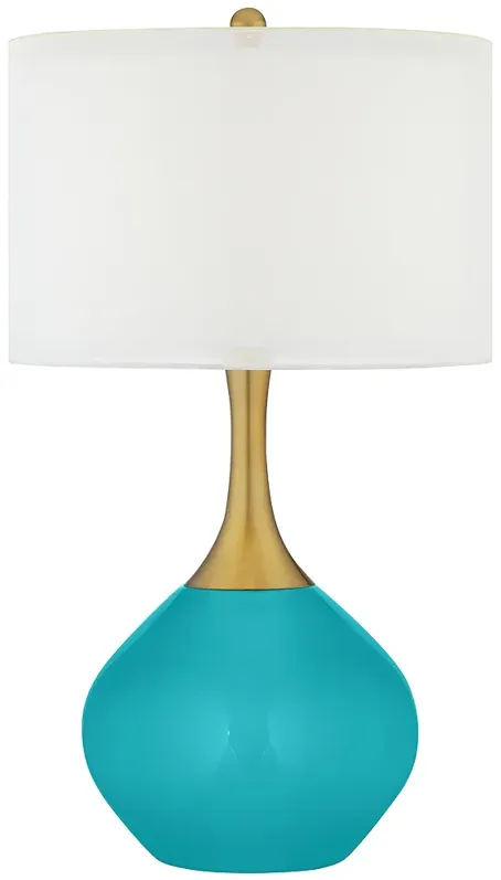 Color Plus Nickki 30 1/2" Brass and Surfer Blue Coastal Table Lamp