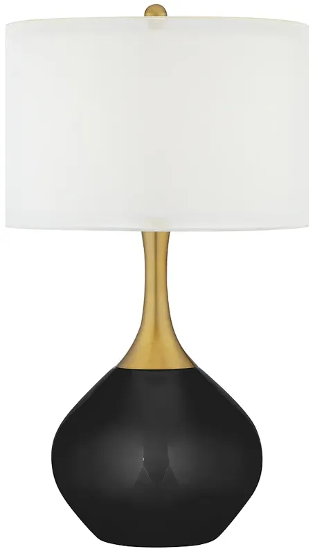 Color Plus Nickki Brass 30 1/2" Tricorn Black Modern Glass Table Lamp