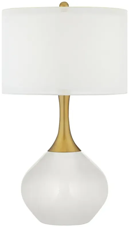 Color Plus Nickki Brass and Winter White Modern Glass Table Lamp