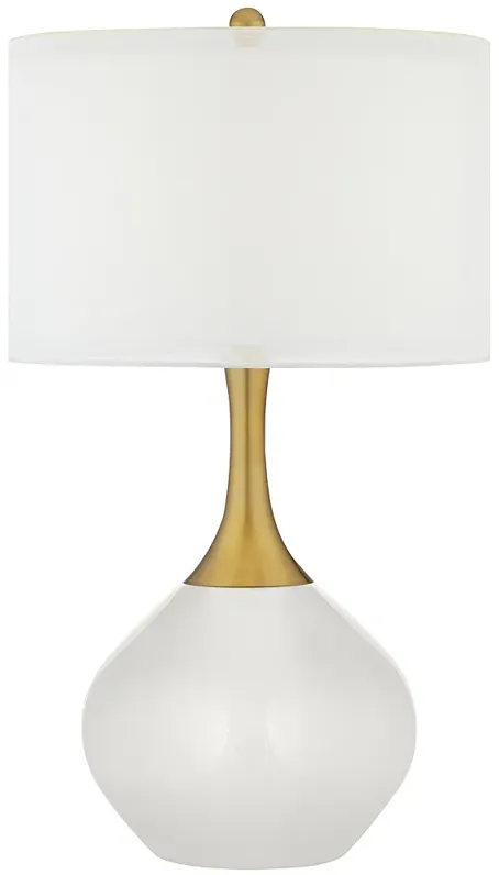 Color Plus Nickki Brass and Winter White Modern Glass Table Lamp