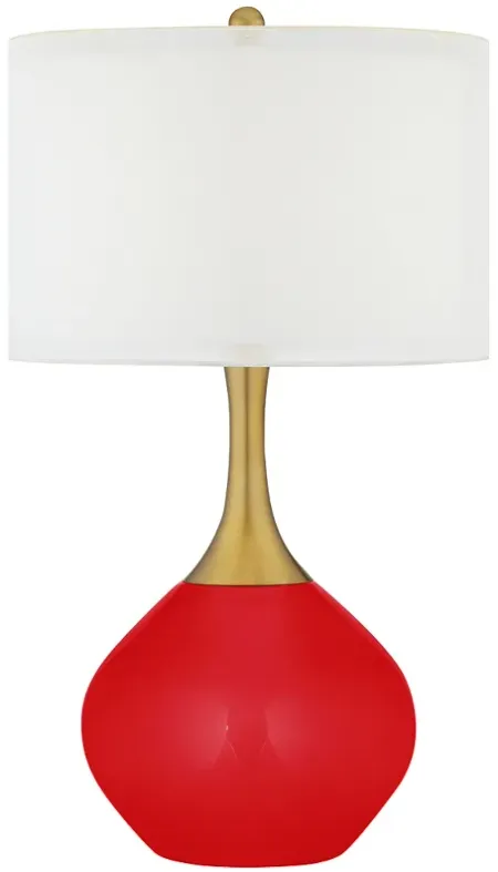 Bright Red Nickki Brass Modern Table Lamp