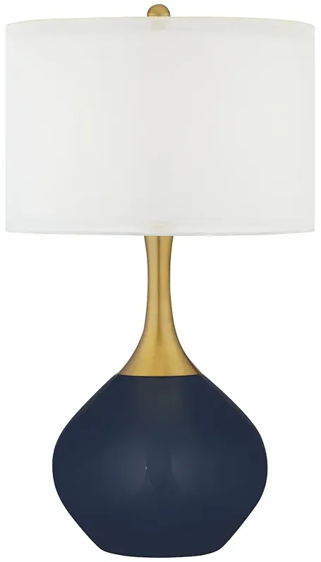 Color Plus Nickki Brass 30 1/2" Naval Blue Modern Glass Table Lamp