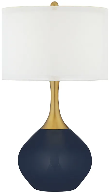 Color Plus Nickki Brass 30 1/2" Naval Blue Modern Glass Table Lamp