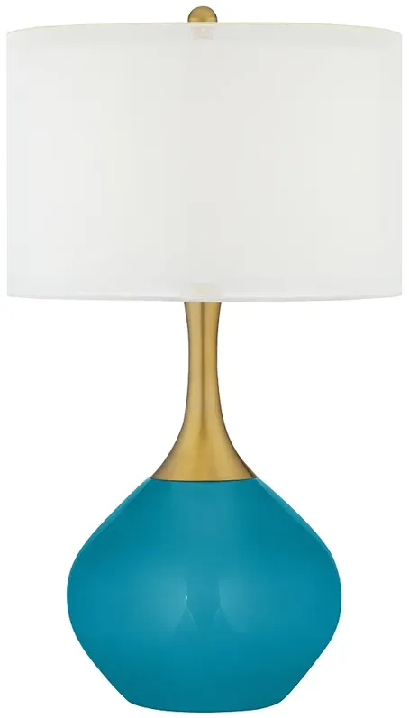 Caribbean Sea Nickki Brass Coastal Modern Blue Table Lamp