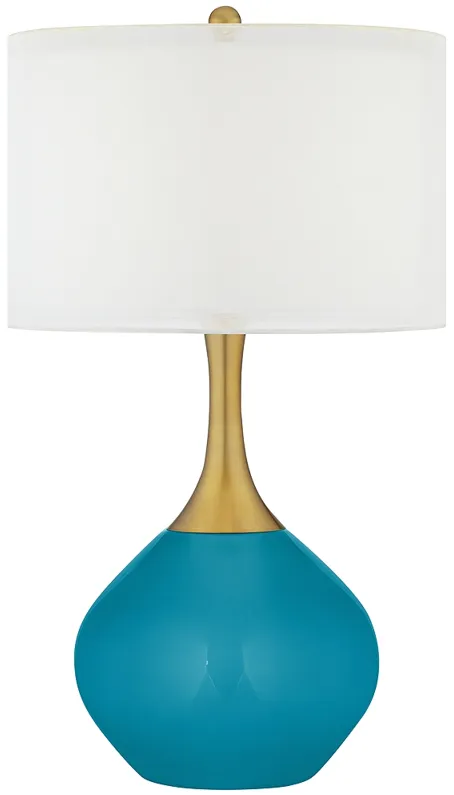 Caribbean Sea Nickki Brass Coastal Modern Blue Table Lamp