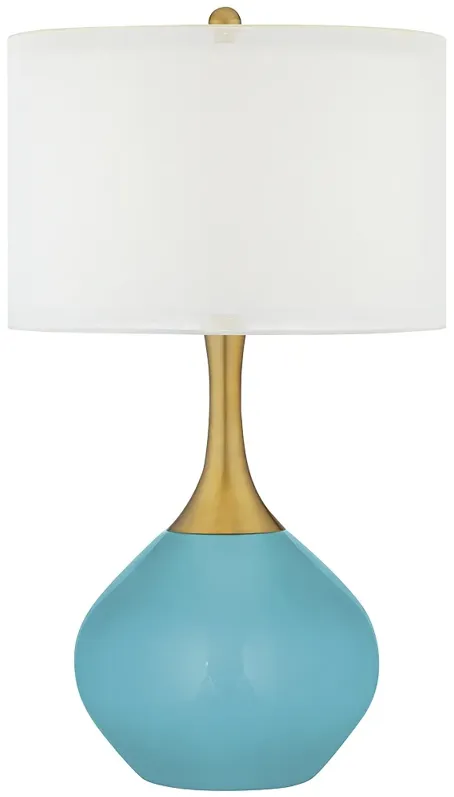 Color Plus Nickki Brass 30 1/2" Coastal Modern Nautilus Blue Lamp