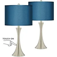 Possini Euro Blue Faux Silk Brushed Nickel Touch Table Lamps Set of 2