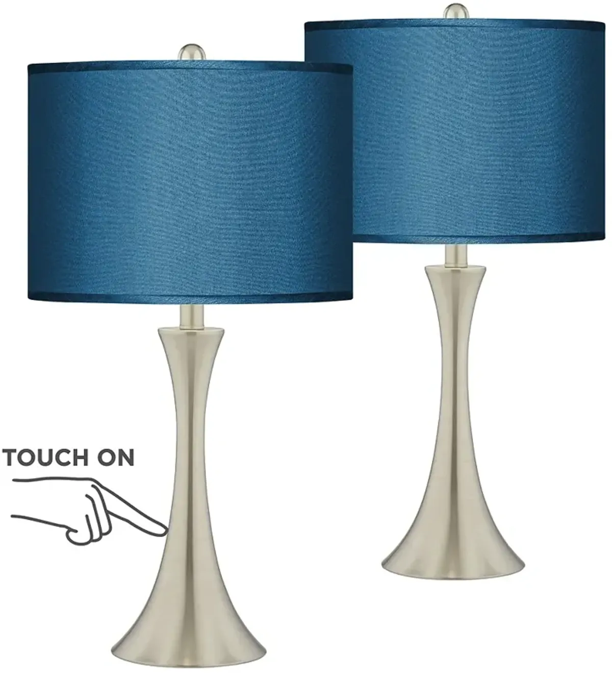 Possini Euro Blue Faux Silk Brushed Nickel Touch Table Lamps Set of 2