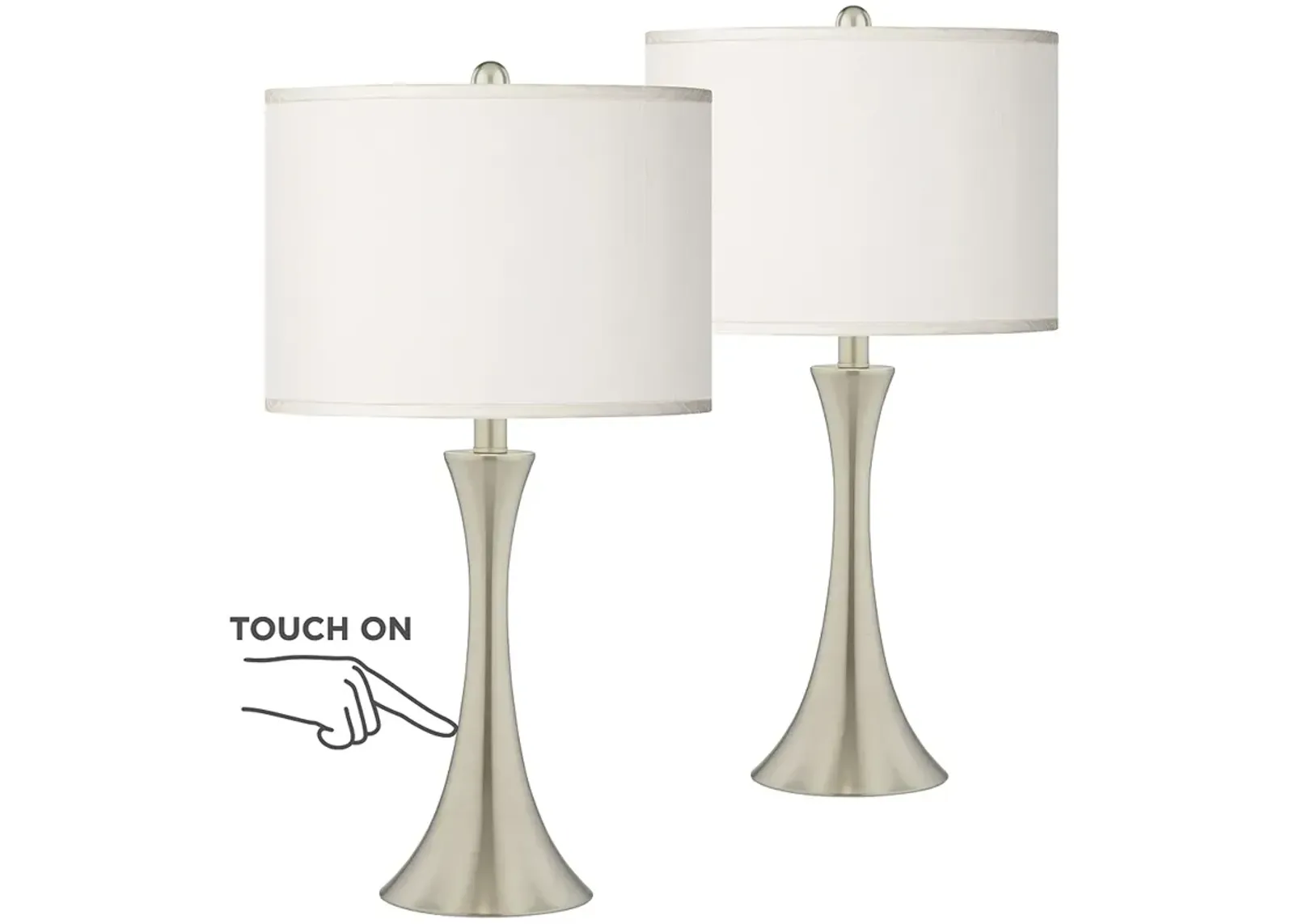 Possini Euro Cream Faux Silk Brushed Nickel Touch Table Lamps Set of 2