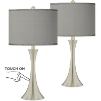 Possini Euro Gray Faux Silk Brushed Nickel Touch Table Lamps Set of 2