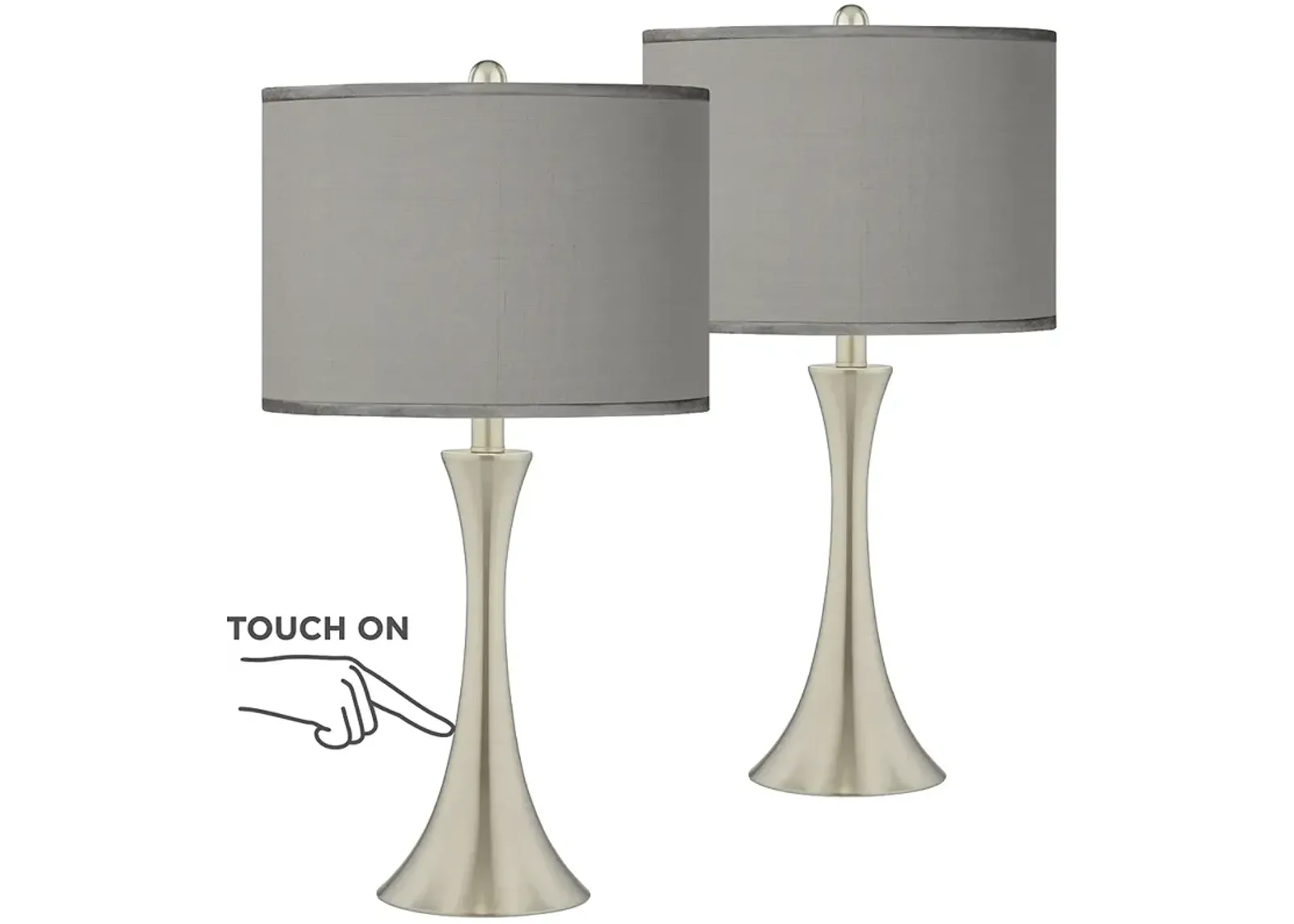 Possini Euro Gray Faux Silk Brushed Nickel Touch Table Lamps Set of 2