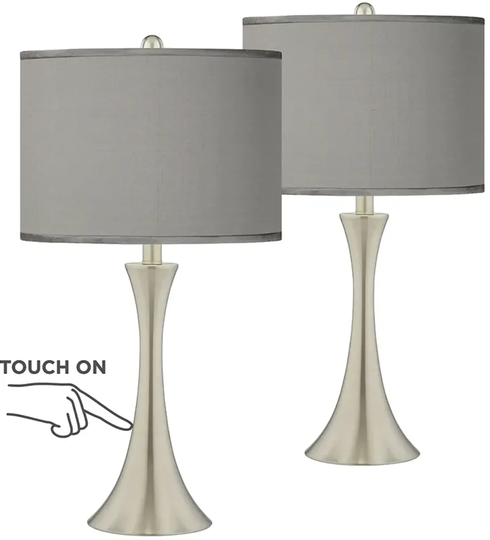 Possini Euro Gray Faux Silk Brushed Nickel Touch Table Lamps Set of 2