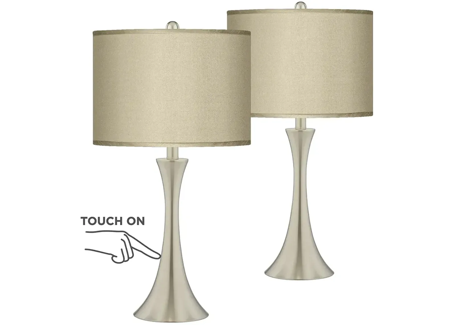 Possini Euro 24" Taupe Faux Silk and Nickel Touch Table Lamps Set of 2