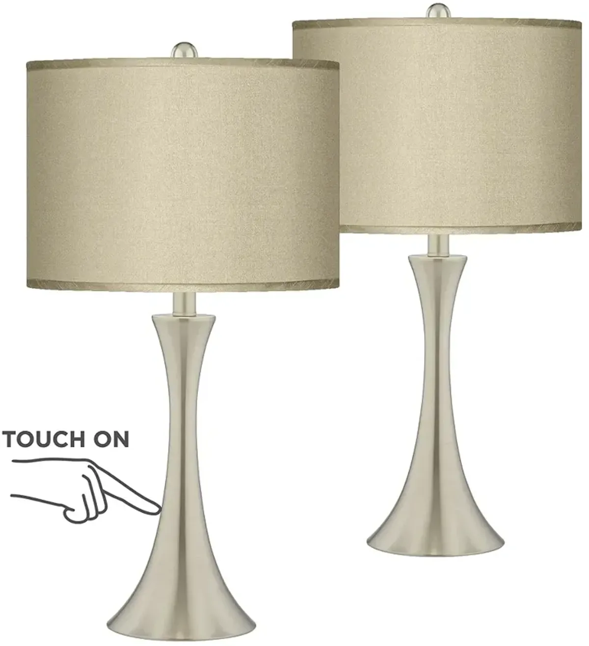 Possini Euro 24" Taupe Faux Silk and Nickel Touch Table Lamps Set of 2