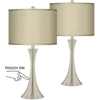 Possini Euro 24" Taupe Faux Silk and Nickel Touch Table Lamps Set of 2