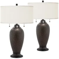 Franklin Iron Works 24 1/2" Cream and Hammered Bronze Lamps Set of 2