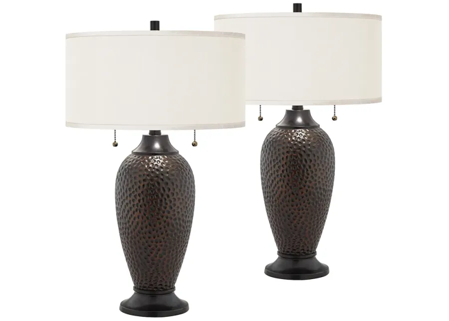 Franklin Iron Works 24 1/2" Cream and Hammered Bronze Lamps Set of 2