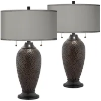Franklin Iron Works Hammered Lamps with Gray Faux Silk Shades Set of 2