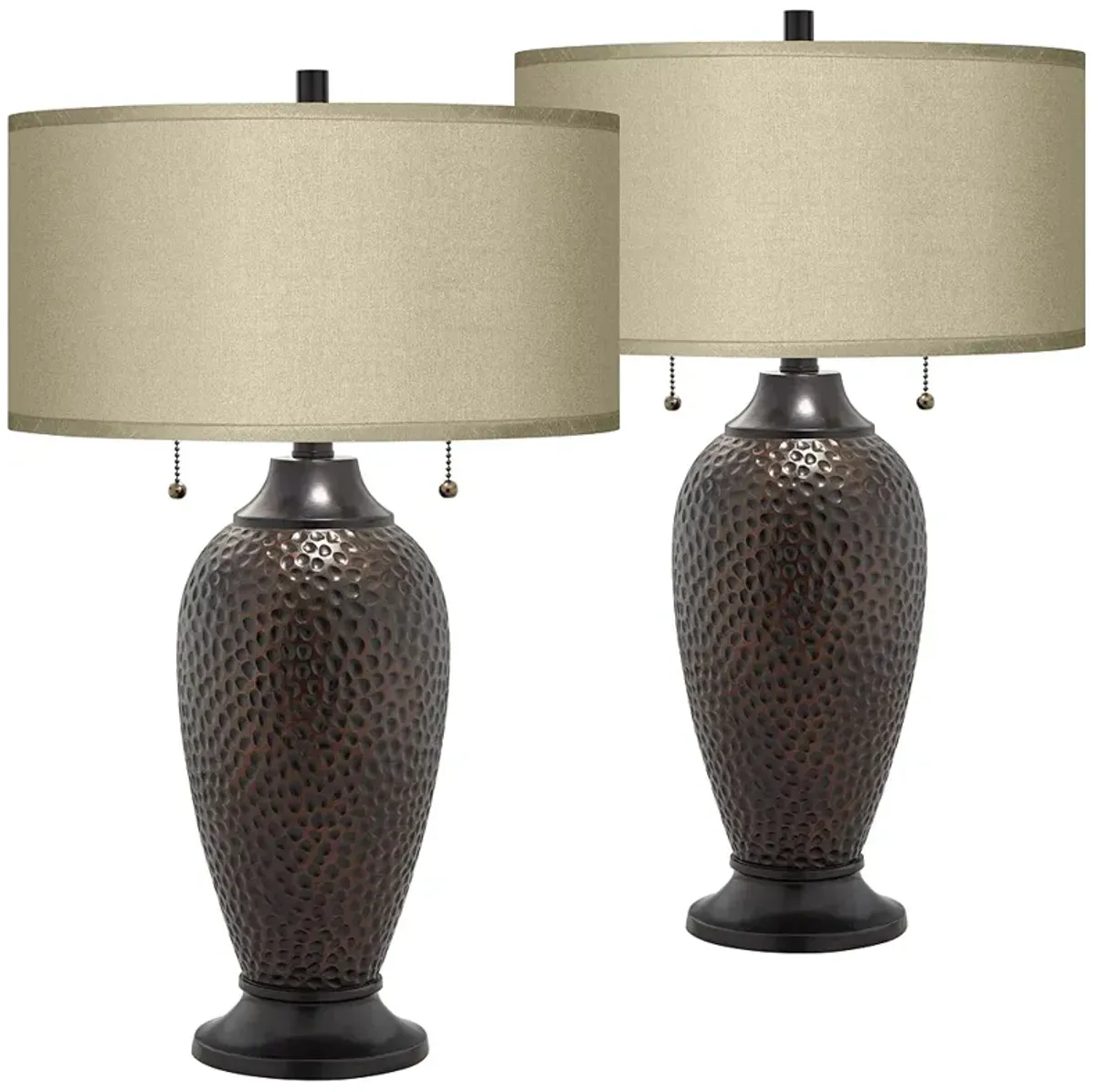 Franklin Iron Works 24 1/2" Taupe and Hammered Bronze Lamps Set of 2