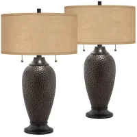 Franklin Iron Works 24 1/2" Burlap and Hammered Bronze Lamps Set of 2