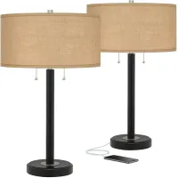 Possini Euro 25" High Burlap and Bronze USB Table Lamps Set of 2