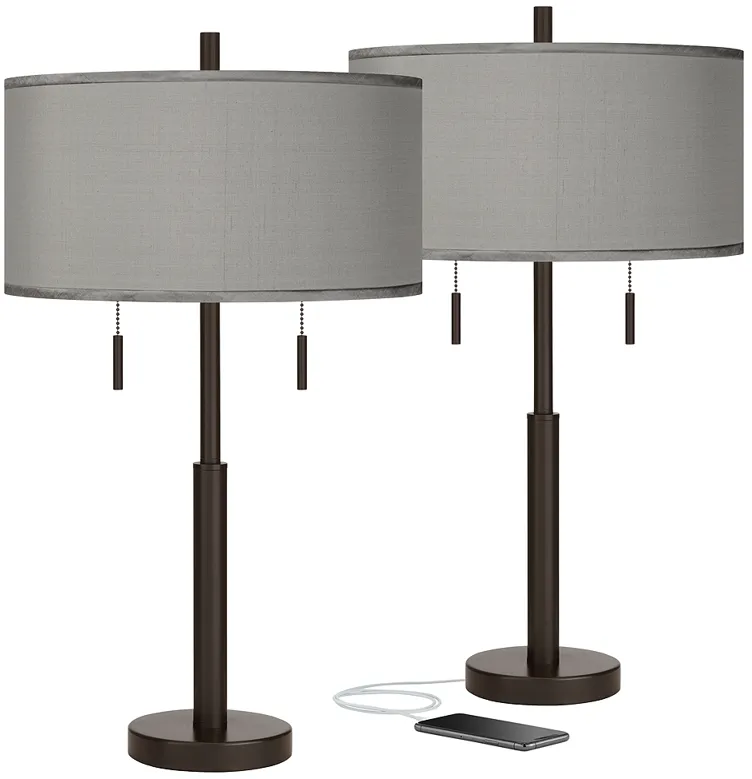 Possini Euro Robbie 25 1/2" Gray and Bronze USB Table Lamps Set of 2
