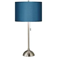 Possini Euro 28" Blue Faux Silk Brushed Nickel Modern Table Lamp