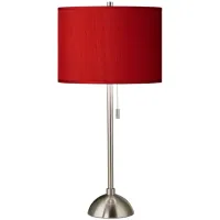 Possini Euro 28" Red Faux Silk and Brushed Nickel Modern Table Lamp