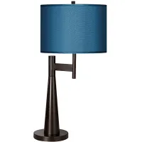 Possini Euro Novo Industrial Modern Table Lamp with Faux Silk Blue Shade