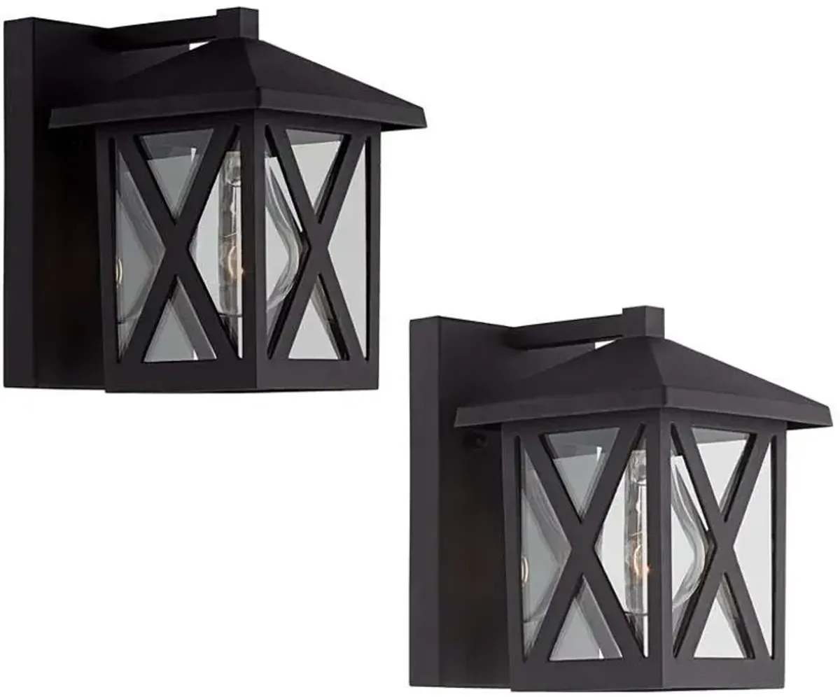 Elkins 7 1/2" High Black Outdoor Wall Lights Set of 2