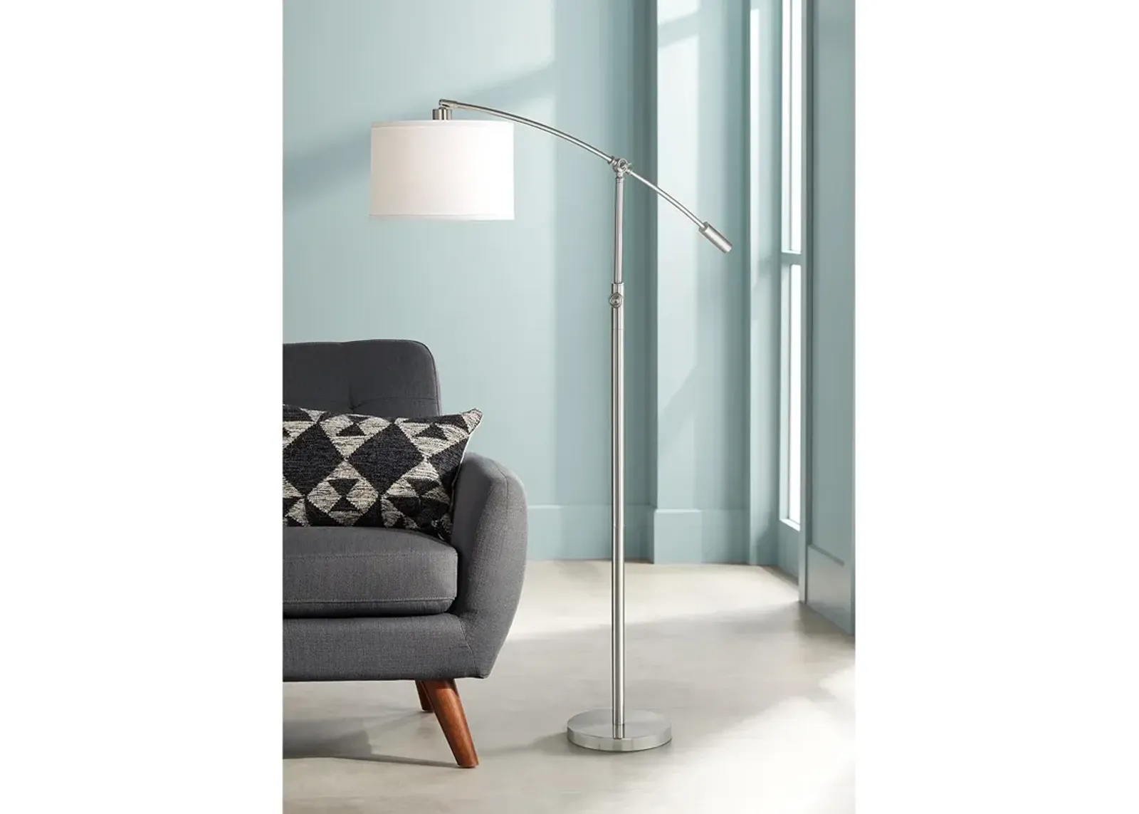 Quoizel Clift 65" Modern Brushed Nickel Adjustable Arc Floor Lamp