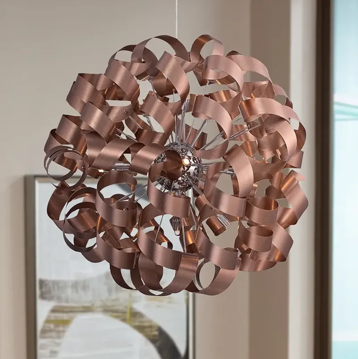 Quoizel Ribbons 31" Wide Satin Copper Pendant Light